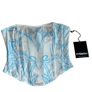 Miaou x Urban Outfitters Large Peri Tattoo print mesh corset top blue white